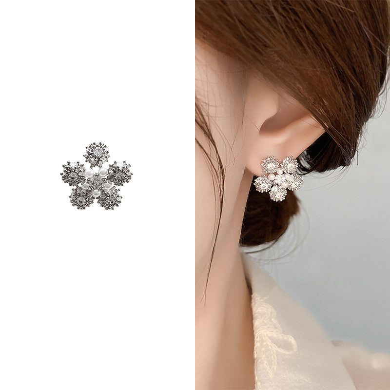 Flower Pearl 18K Gold Silver CZ Anti Tarnish Stud Earring Bulk