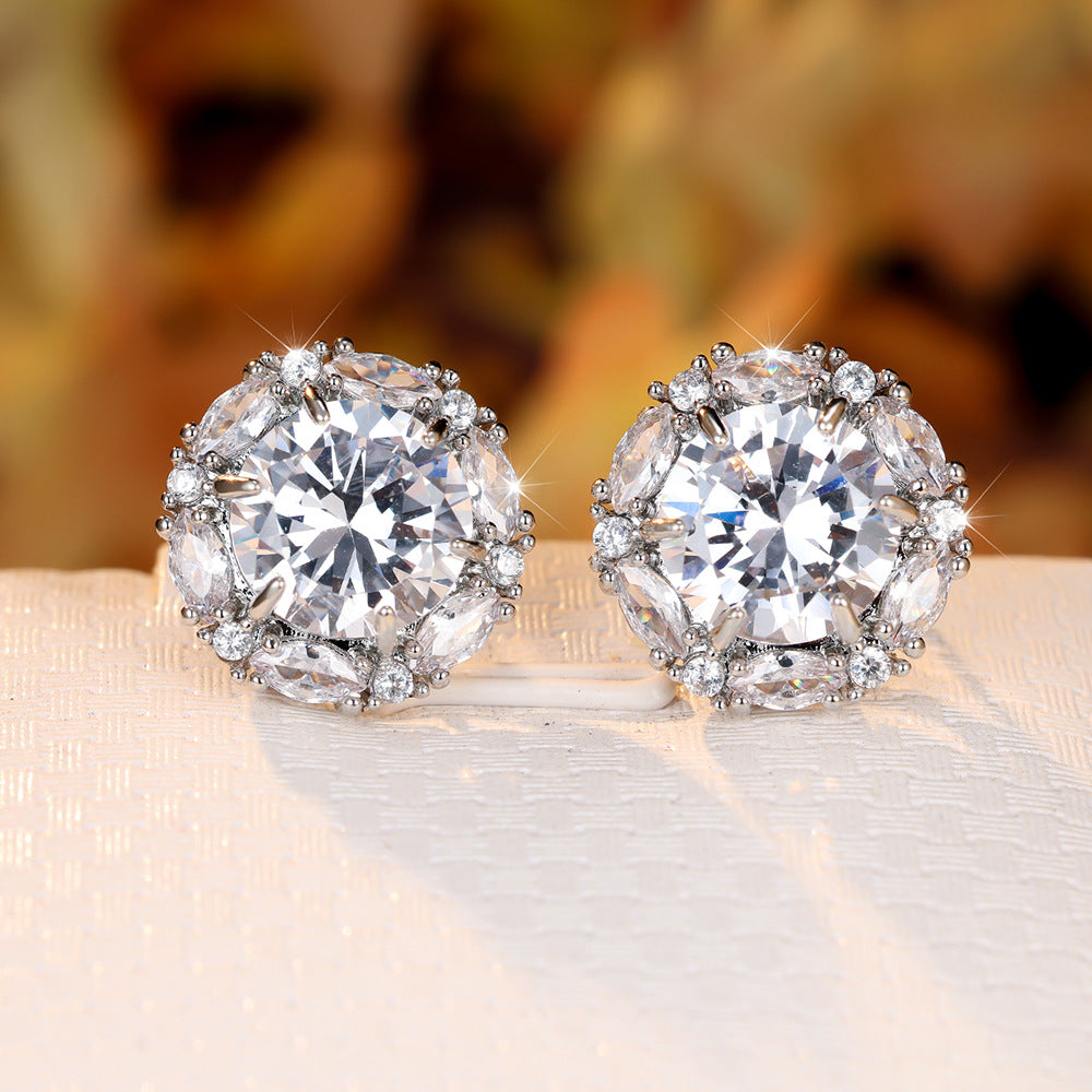 Multi Color Solitaire Silver Cubic Zirconia Crystal Stud Earring Bulk