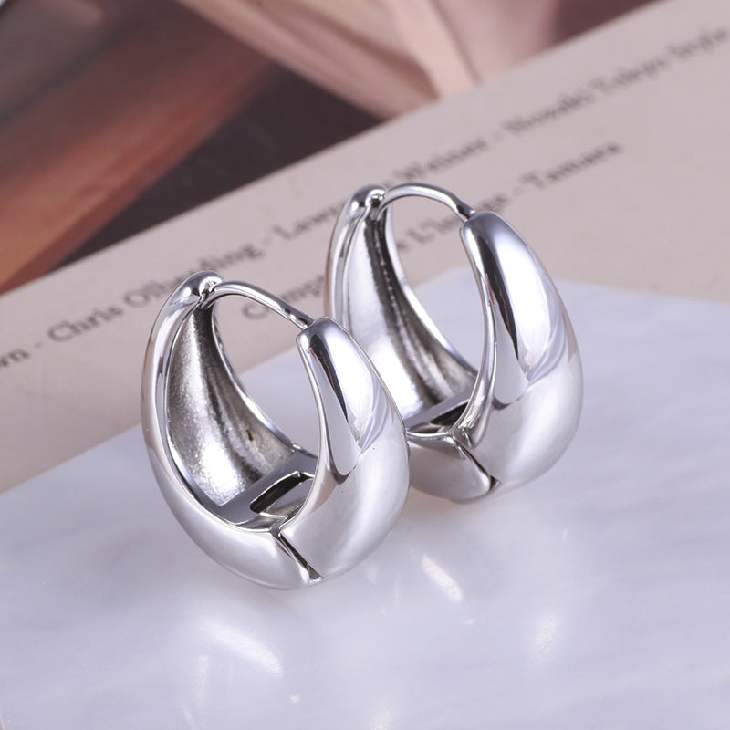Glossy Oval Crescent 18K Gold Silver Hoop Earring For Women Bulk