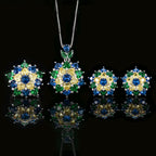 Flower Multi Gemstone Silver CZ Necklace Earring Ring Set Bulk