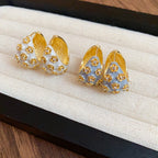 Flower White Grey 18K Gold CZ Enamel Hoop Stud Earring Pair Bulk
