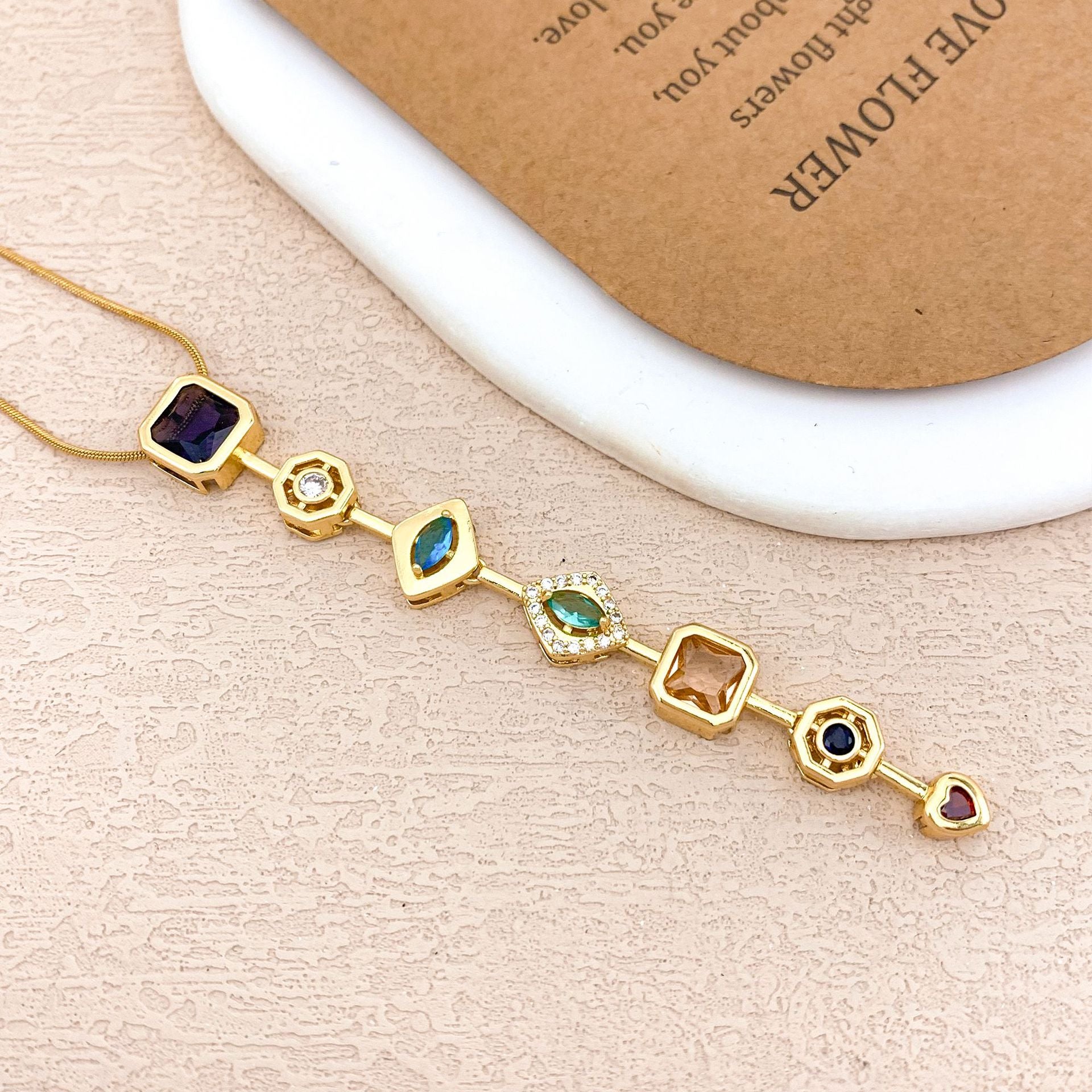 Designer Rainbow Crystal Gold Silver CZ Stainless Steel Necklace Bulk