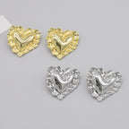 Beaten Finish Heart Boarder 18K Gold Stud Earring For Women Bulk