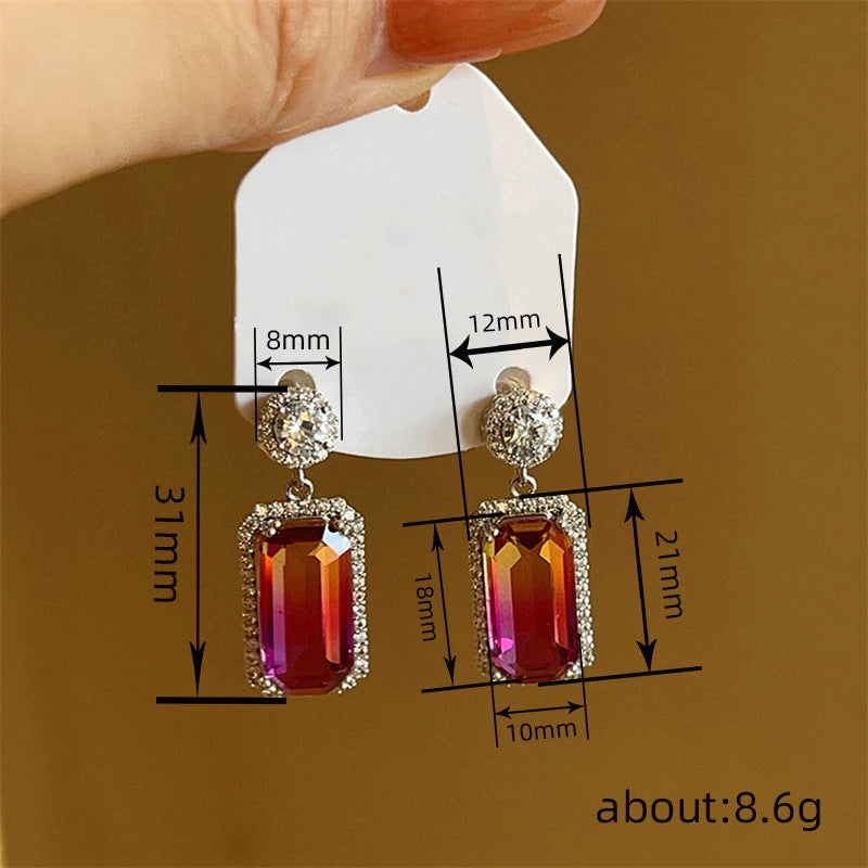 Multi Color Rectangle Silver Plated CZ Dangler Earrings Bulk Secondary image