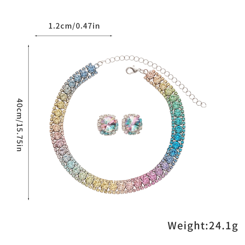Multi Color Choker Tennis Silver Rhinestone Necklace Earring Set Bulk