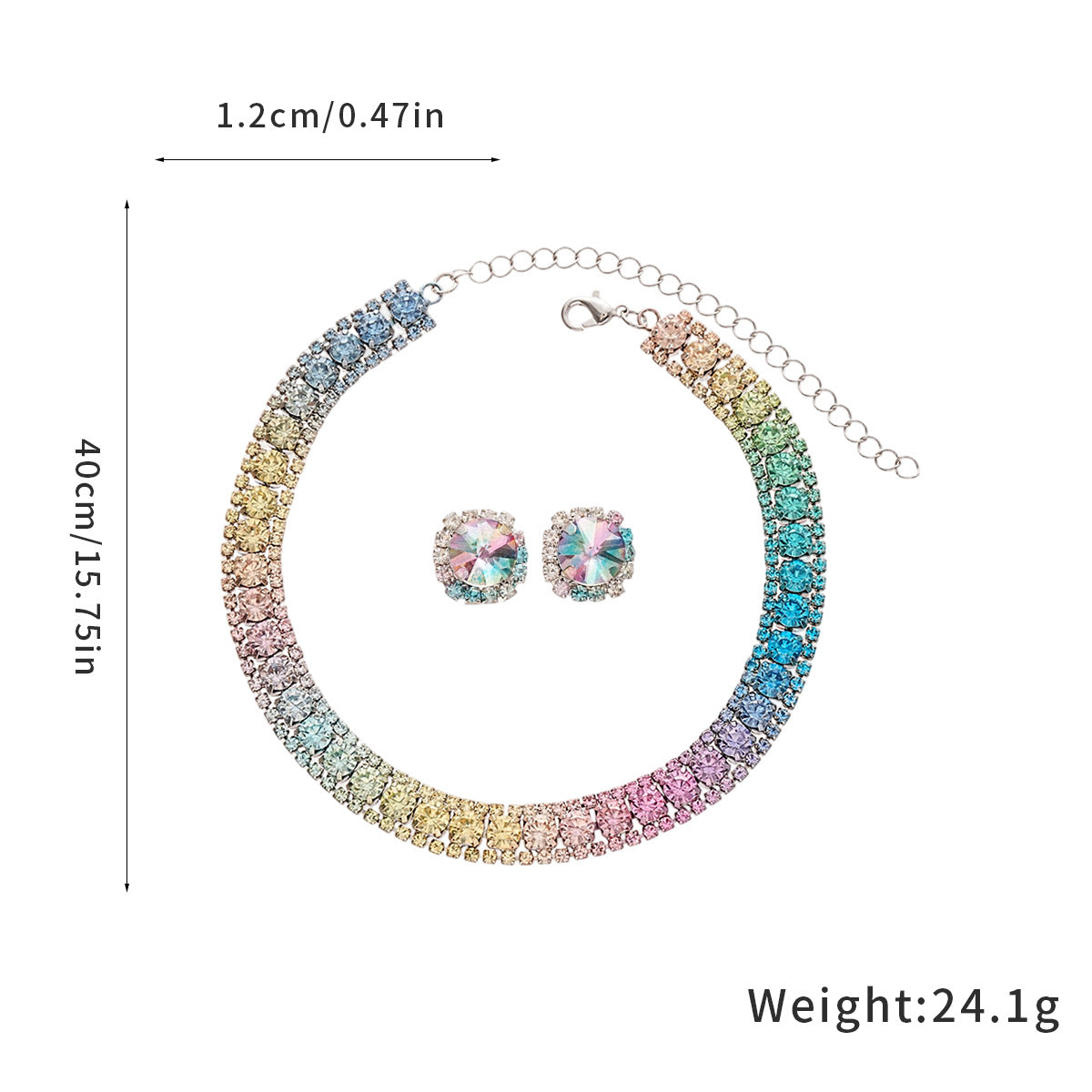 Multi Color Choker Tennis Silver Rhinestone Necklace Earring Set Bulk