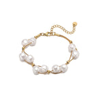 White Pearl 18K Gold Stainless Steel Anti Tarnish Dual Layer Chain Bracelet For Women