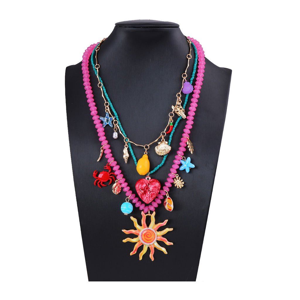 Ocean Sea Face Animal Colorful Beads Multi Layered Necklace Women Bulk