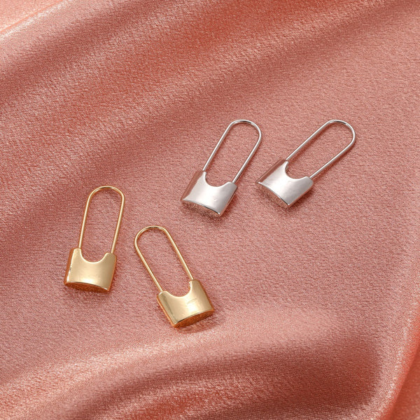Bulk Modern Lock Shape Gold Silver Plated Plain Alloy Hoop Earrings Main image