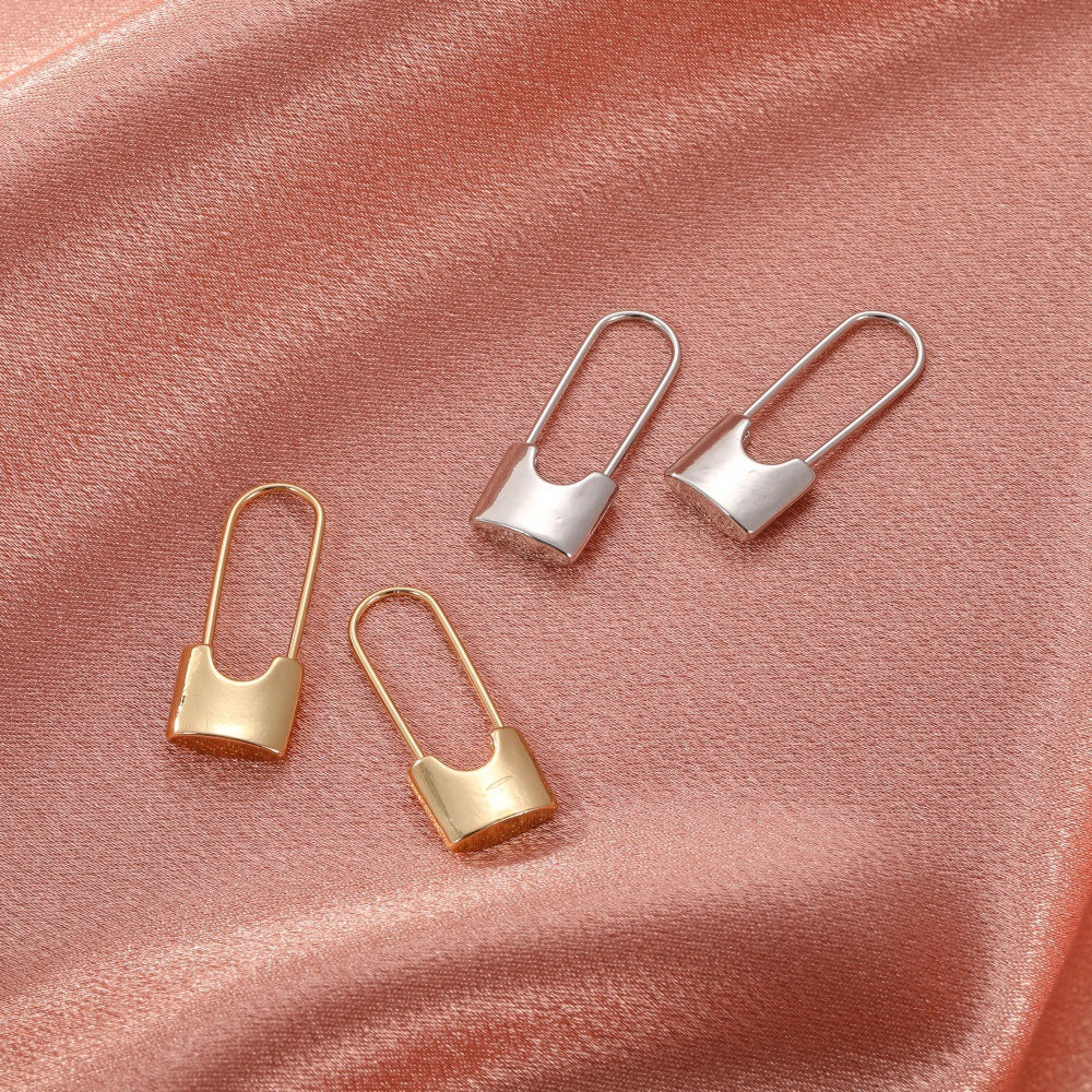 Bulk Modern Lock Shape Gold Silver Plated Plain Alloy Hoop Earrings