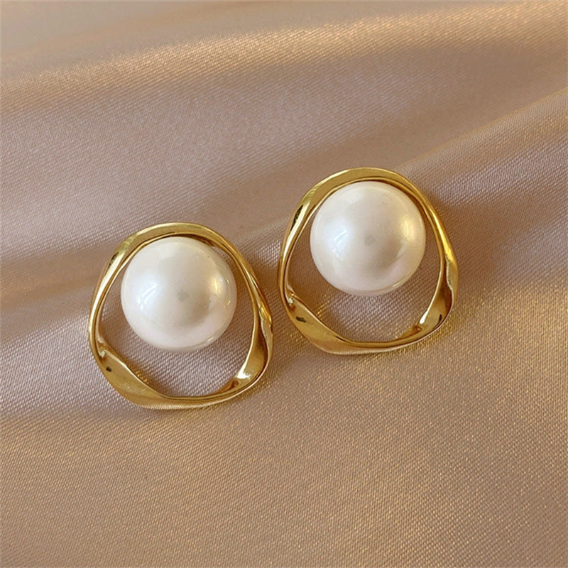 Designer White Pearl Gold Silver Oval Stud Earrings For Women Bulk