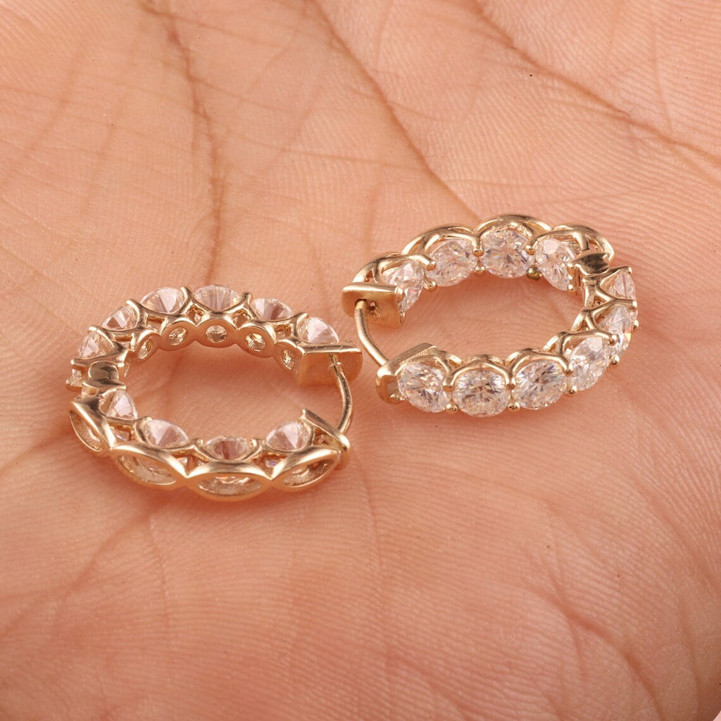 Round Solitaire 18K Gold Silver CZ Anti Tarnish Hoop Earring Bulk
