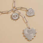 Heart Evil Eye 18K Gold Silver CZ Charm Necklace Chain Bulk