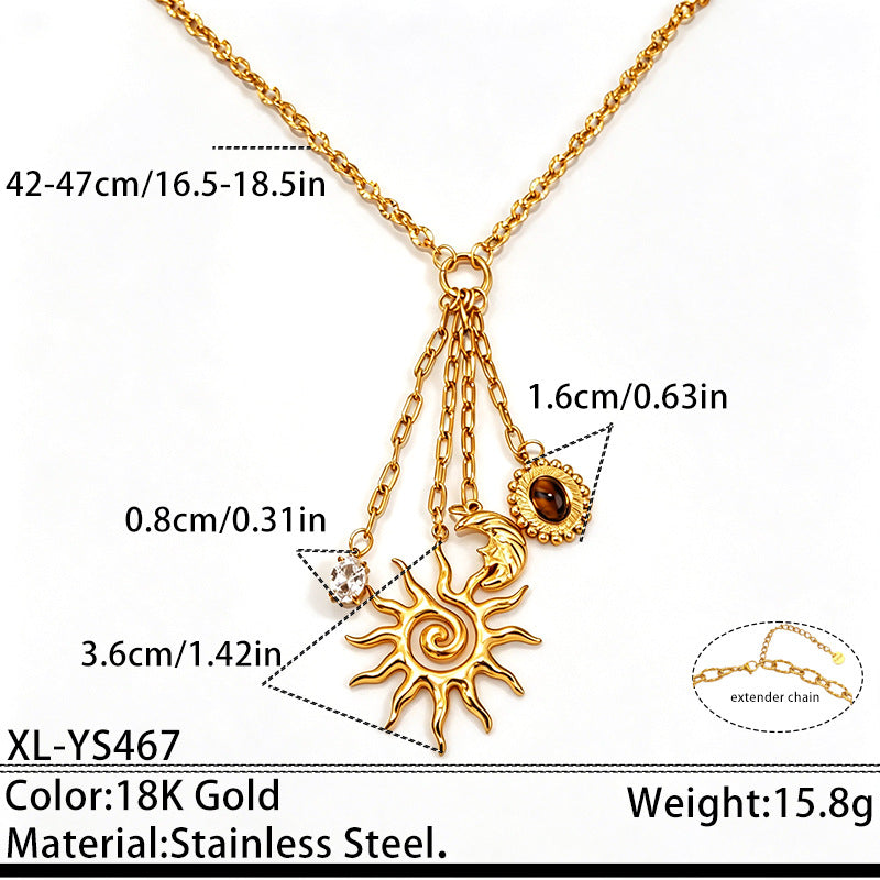 Elegant Sun & Moon Gold Layered CZ Anti Tarnish Copper Necklace Bulk