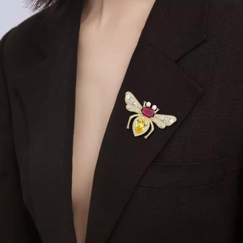 Multi Color Bee Gold Plated Rhinestone Brooch For Women Bulk