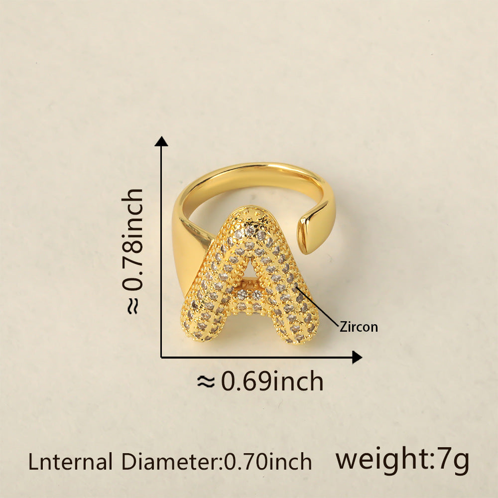 All Initial Letter Alphabets CZ Gold Anti Tarnish Adjustable Ring Bulk