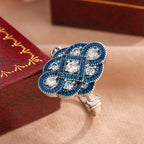 Designer Blue Floral Silver CZ Copper Anti Tarnish Cocktail Ring Bulk