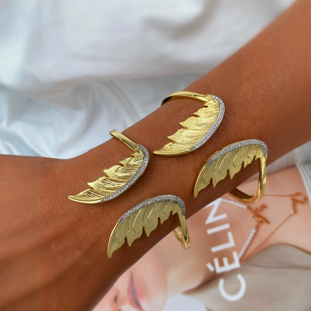 Gold Angel Wings Cubic Zirconia Copper Cuff & Kada Ring For Women Bulk  Main image