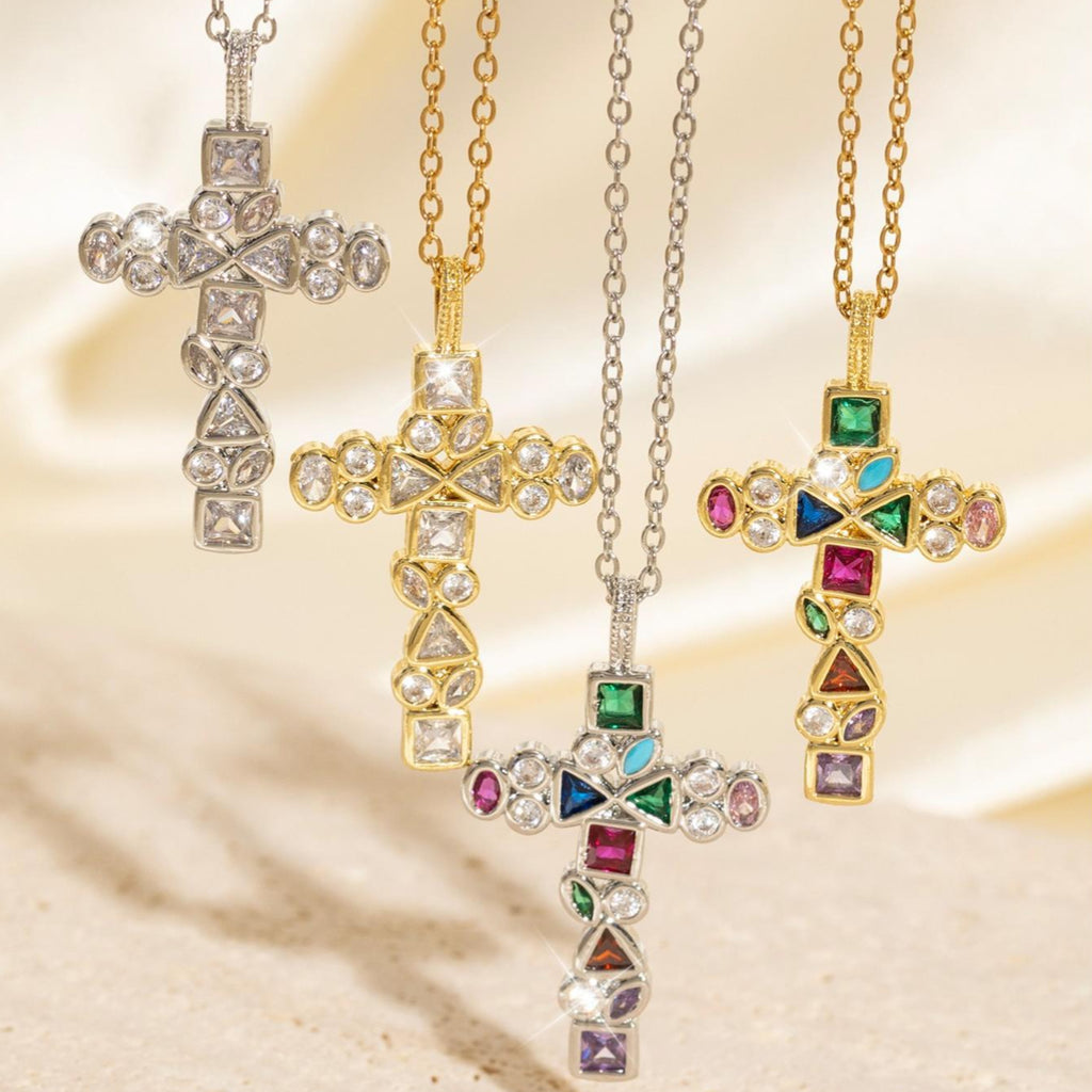 Jesus Cross 18K Gold CZ Anti Tarnish Necklace Pendant Chain Bulk