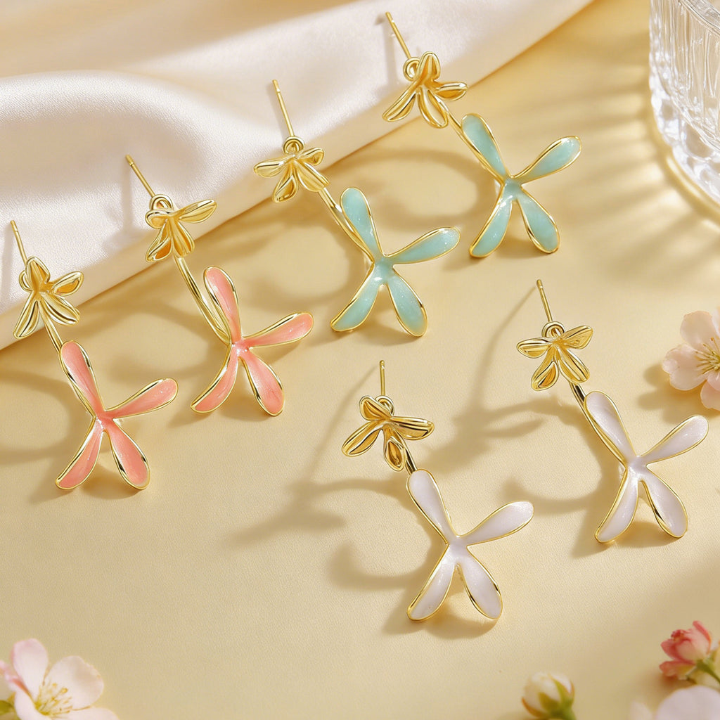Trendy Petals Glossy Gold Enamel Anti Tarnish Copper Stud Earrings Bulk