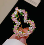 Designer Floral Oval Gold Plated Pink & White CZ Alloy Brooch Bulk