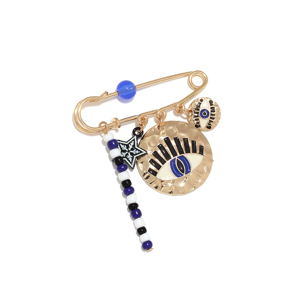 Blue Evil Eye Safety Pin Gold Plated Brooch For Women Bulk