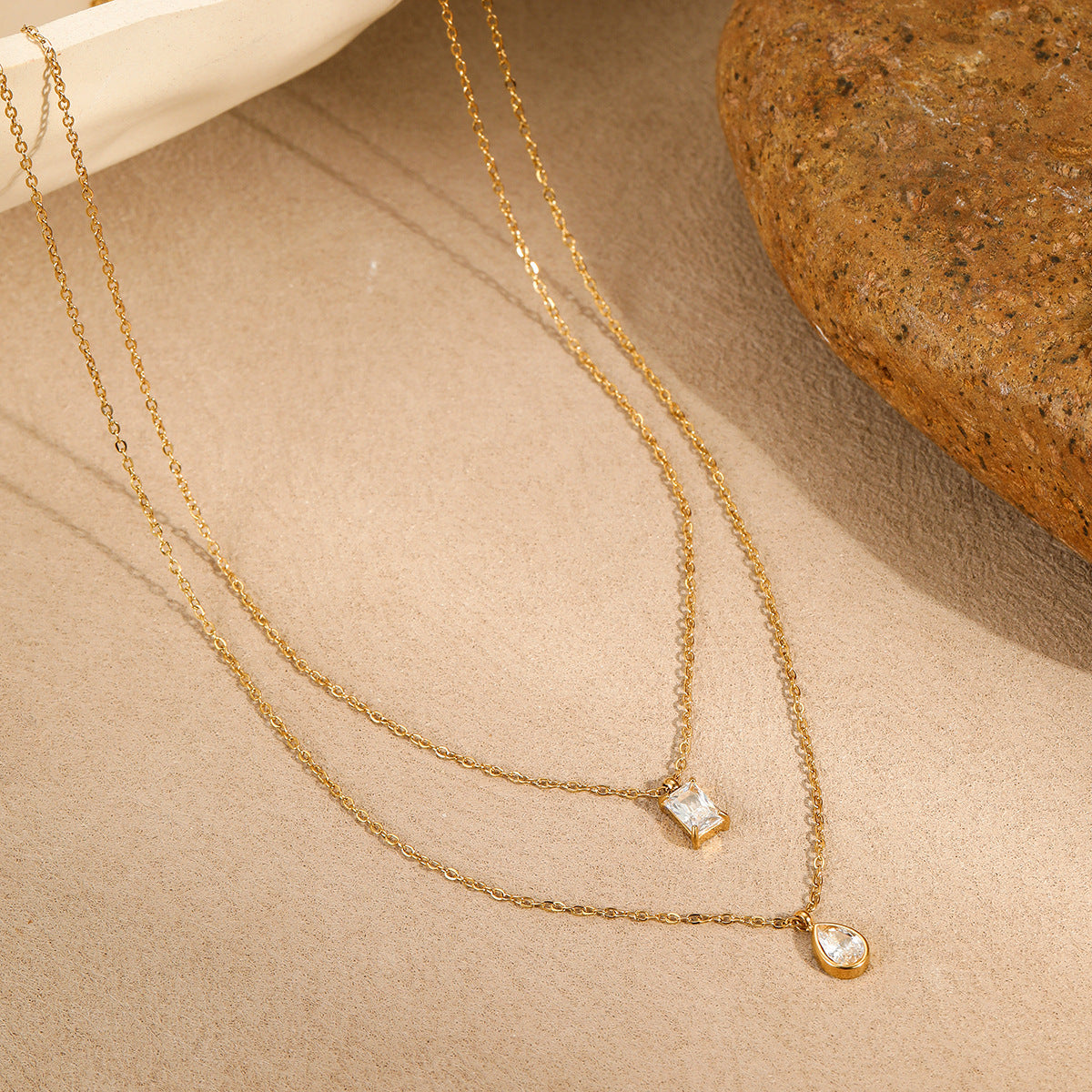 Oval Square CZ Gold Silver Stainless Steel Necklace Pendant Chain Bulk