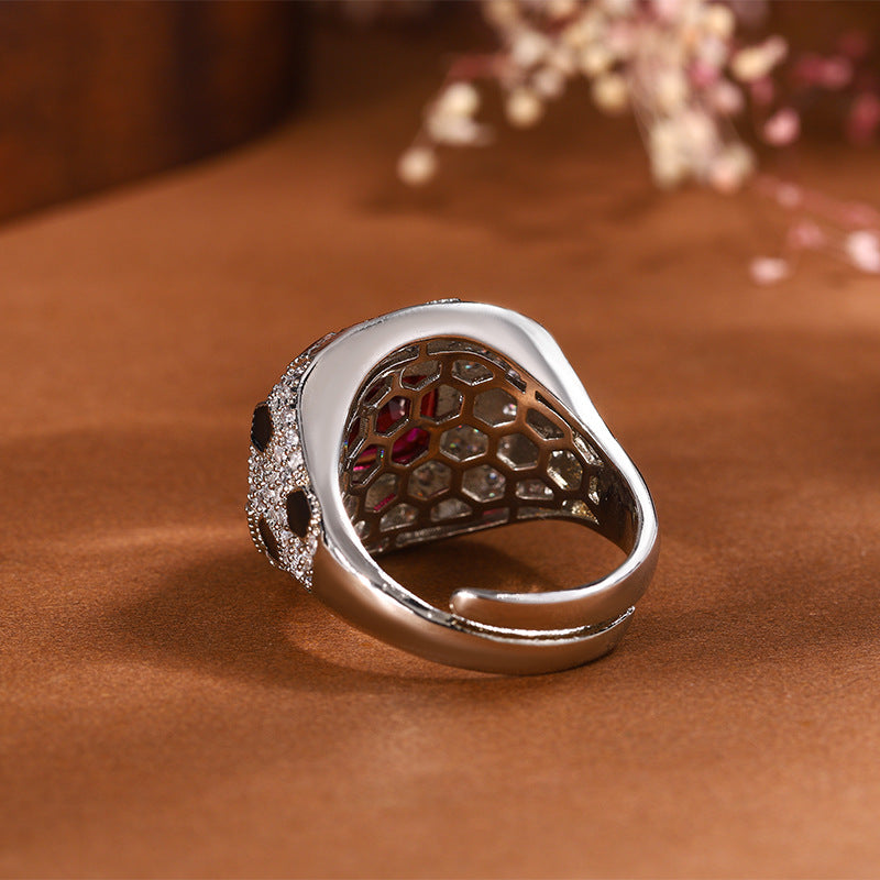 Square Black Red Solitaire CZ Silver Anti Tarnish Free Size Ring Bulk