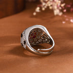 Square Black Red Solitaire CZ Silver Anti Tarnish Free Size Ring Bulk
