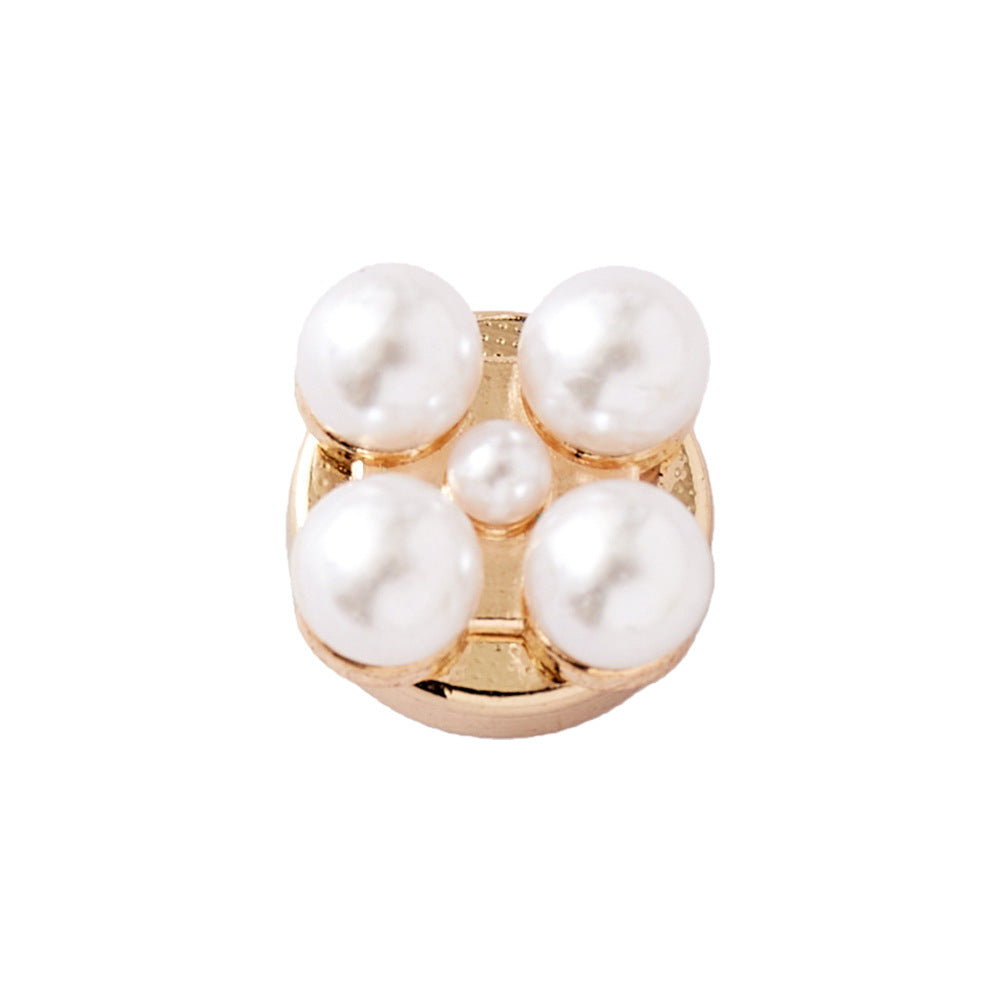 Cluster White Round Pearl Gold Plated Brass Button Cover Wholesale