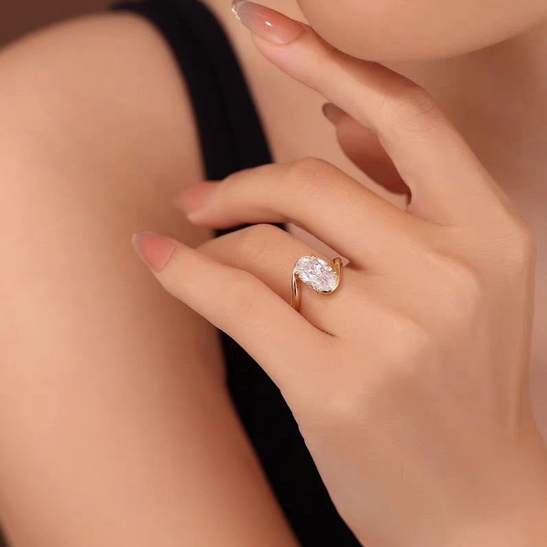 Gold Elegant Bypass Gold Cubic Zirconia Copper Adjustable Ring For Bulk