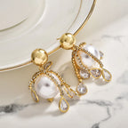 Gold Silver Pearl Cubic Zirconia Copper Drop Earrings For Women Bulk
