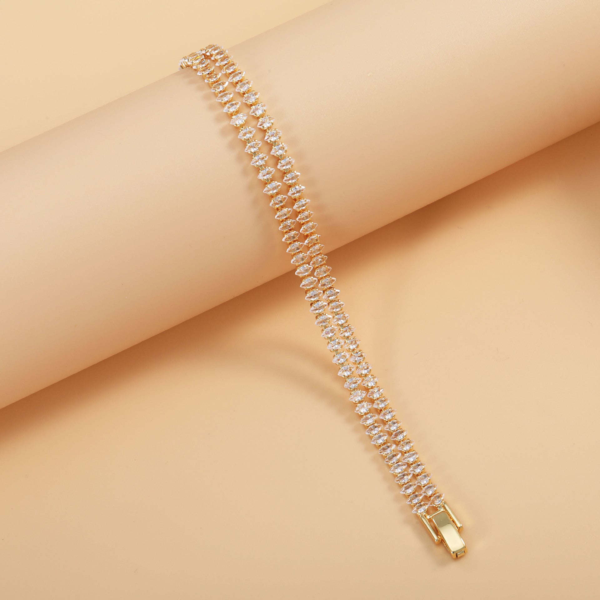 Bulk Elegant Double Row Marquise Gold Silver Plated CZ Copper Bracelet Main image