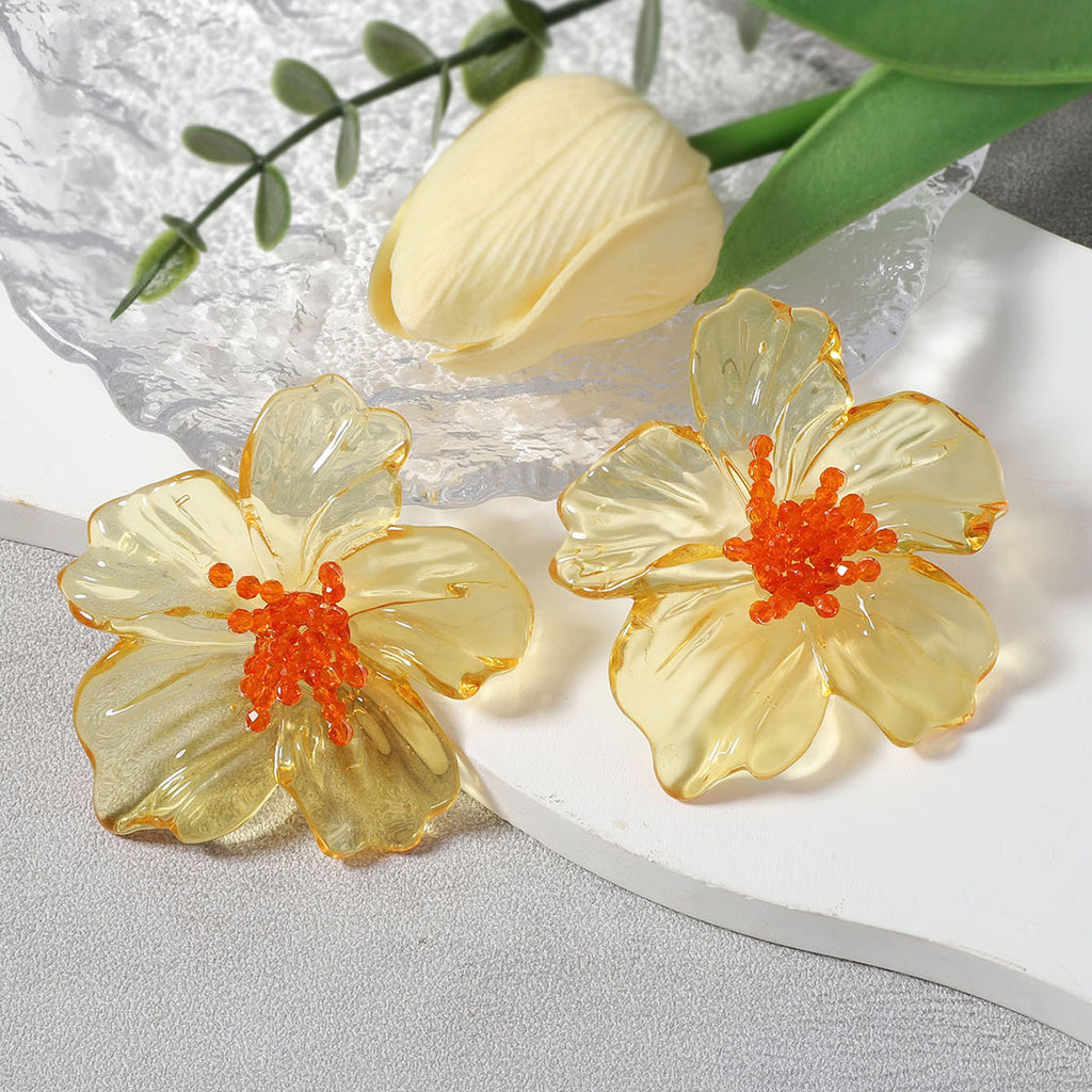Acrylic Transparent Flower Orange Dangler Stud Earring For Women Bulk