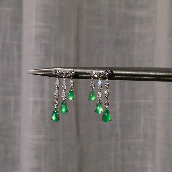 Green Teardrop Silver Cubic Zirconia Copper Dangler Earrings For Women Bulk Secondary image
