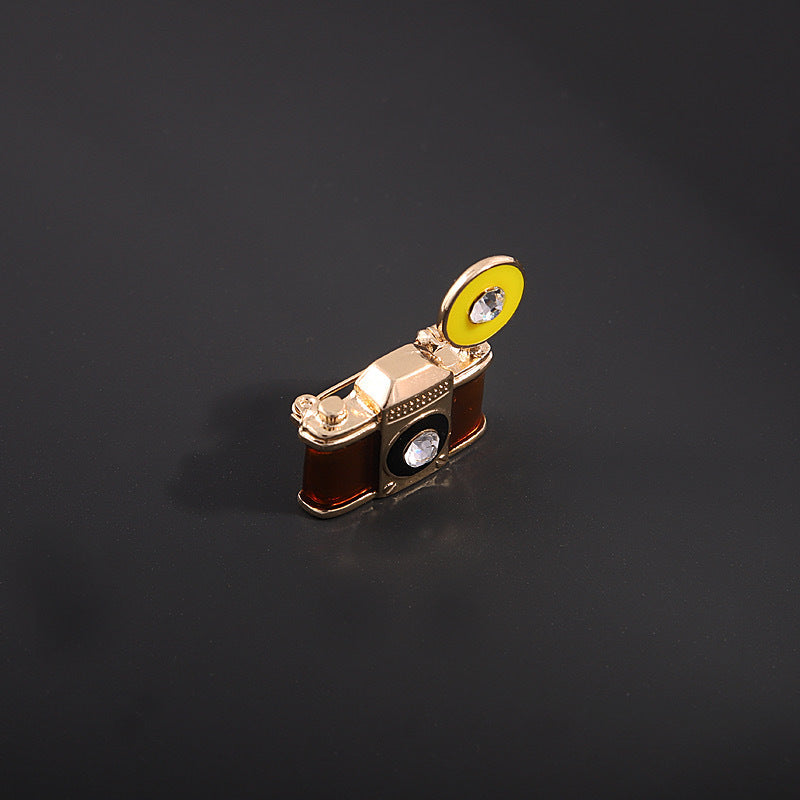 Multi Color Camera Gold Cubic Zirconia Copper Brooch For Women Bulk