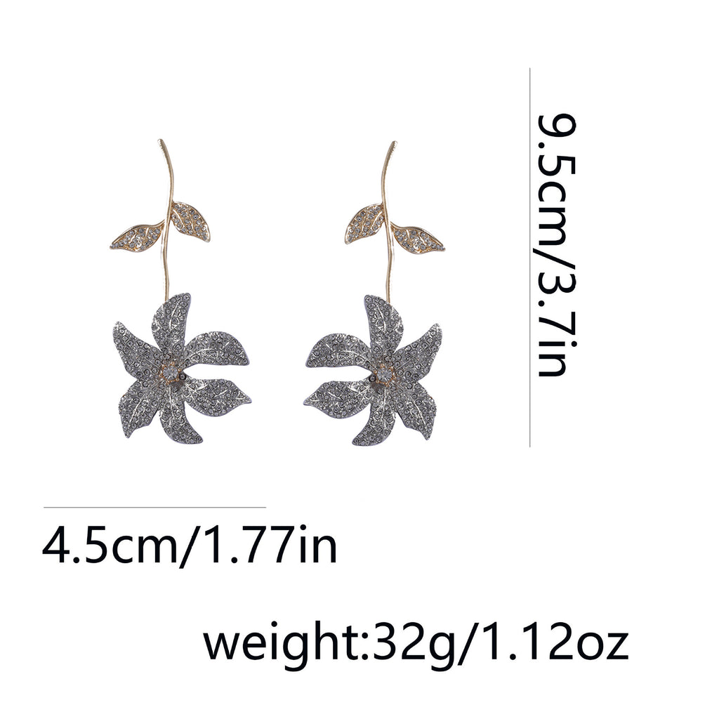 Flower Leaf 18K Gold Silver CZ Anti Tarnish Dangler Earring Bulk