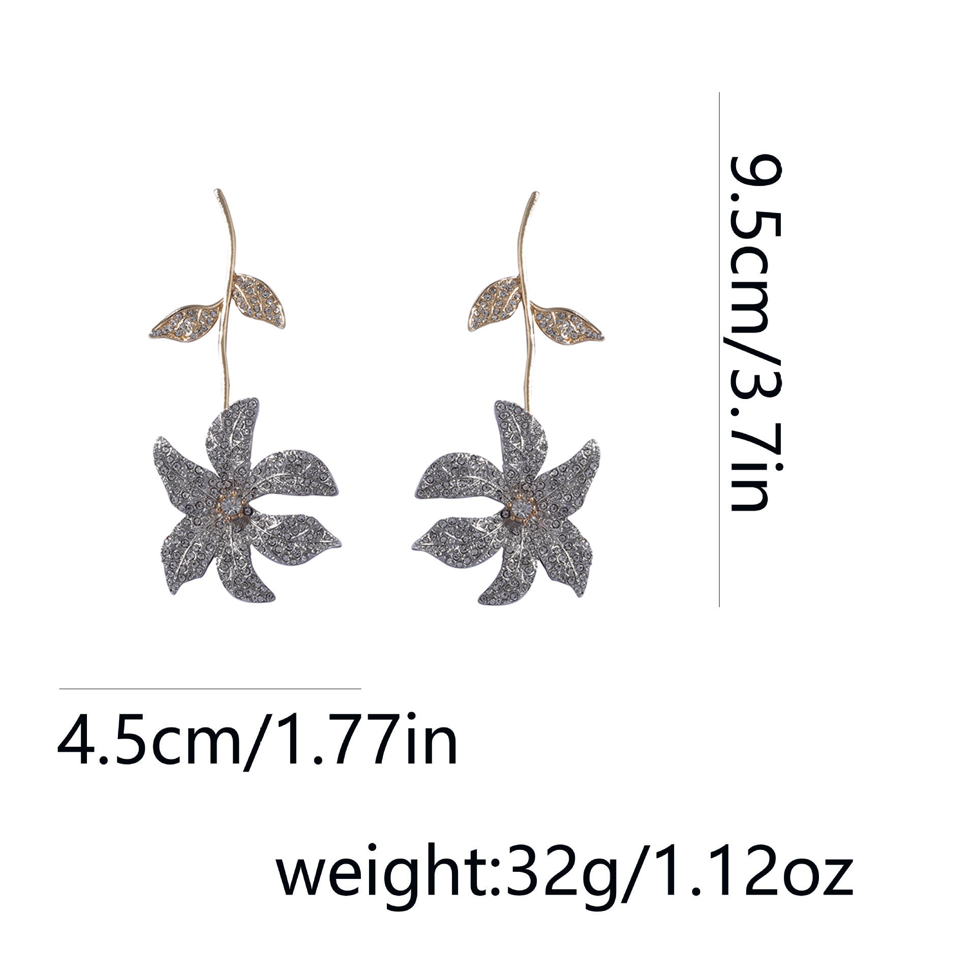 Flower Leaf 18K Gold Silver CZ Anti Tarnish Dangler Earring Bulk