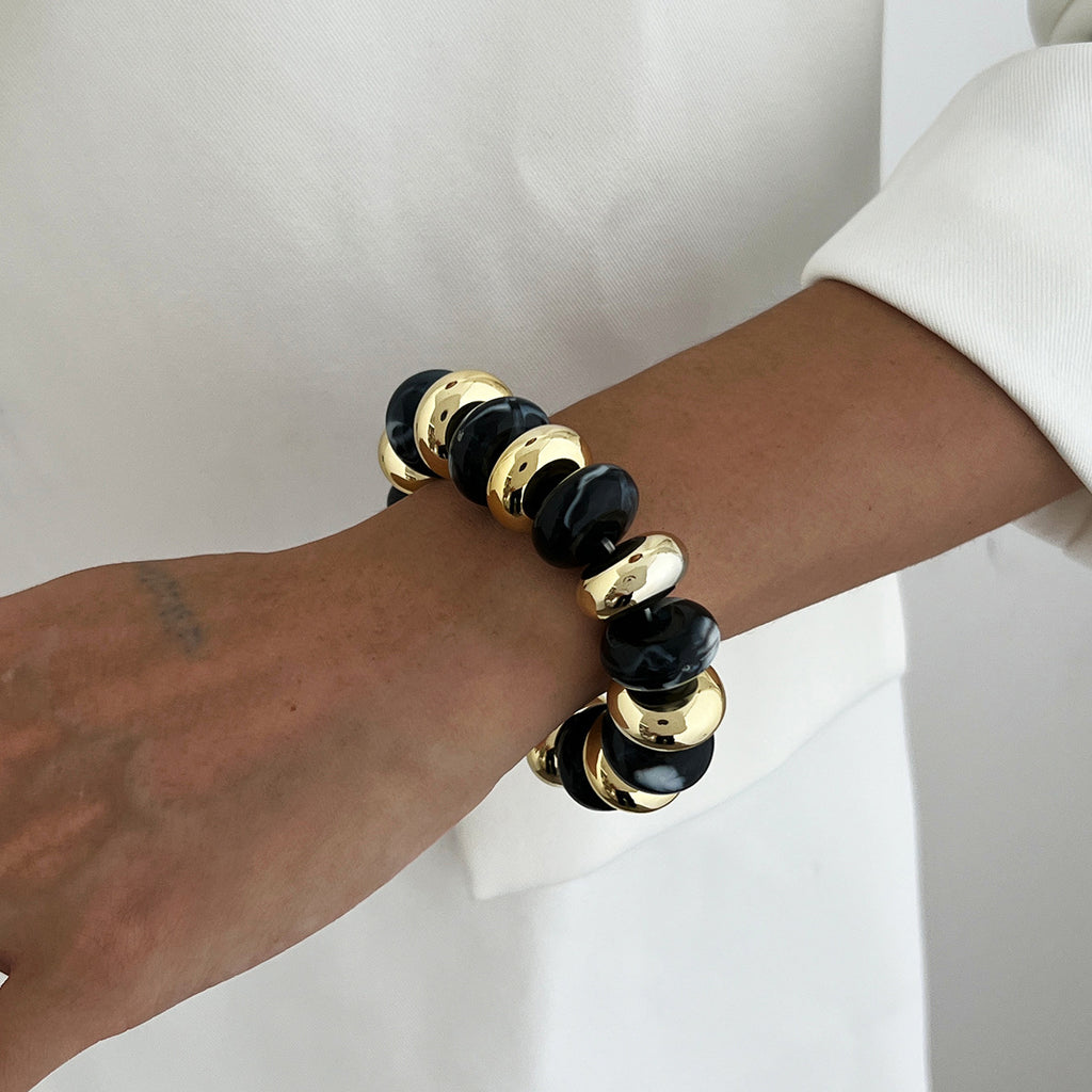Multi Color Resin Stones Stretchable Stylish Chunky Gold Bracelet Bulk