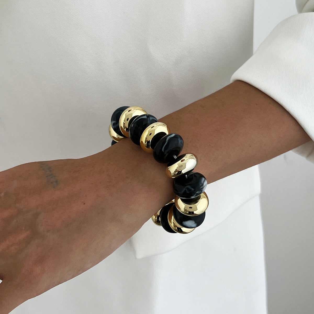 Multi Color Resin Stones Stretchable Stylish Chunky Gold Bracelet Bulk