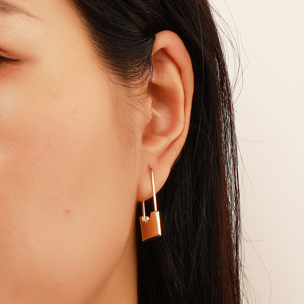 Bulk Modern Lock Shape Gold Silver Plated Plain Alloy Hoop Earrings