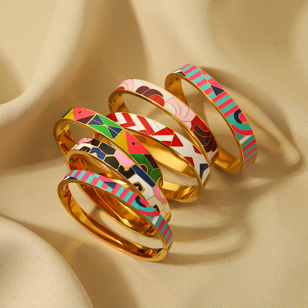 Rainbow Multicolour Enamel 18K Gold Plated Openable Kada Bracelet Bulk Main image