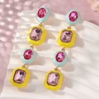 Multi Color Layered Teardrop-Floral Gold Enamel Copper Drop Earring Bulk