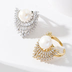 Baguette Crown Pearl White Gold Silver CZ Anti Tarnish Ring Bulk