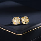 Yellow Cushion Cut Gold Plated CZ Anti Tarnish Copper Stud Earrings Bulk