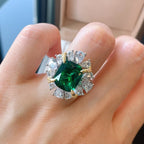 Cushion Drop Green Solitaire Silver Anti Tarnish Free Size Ring Bulk