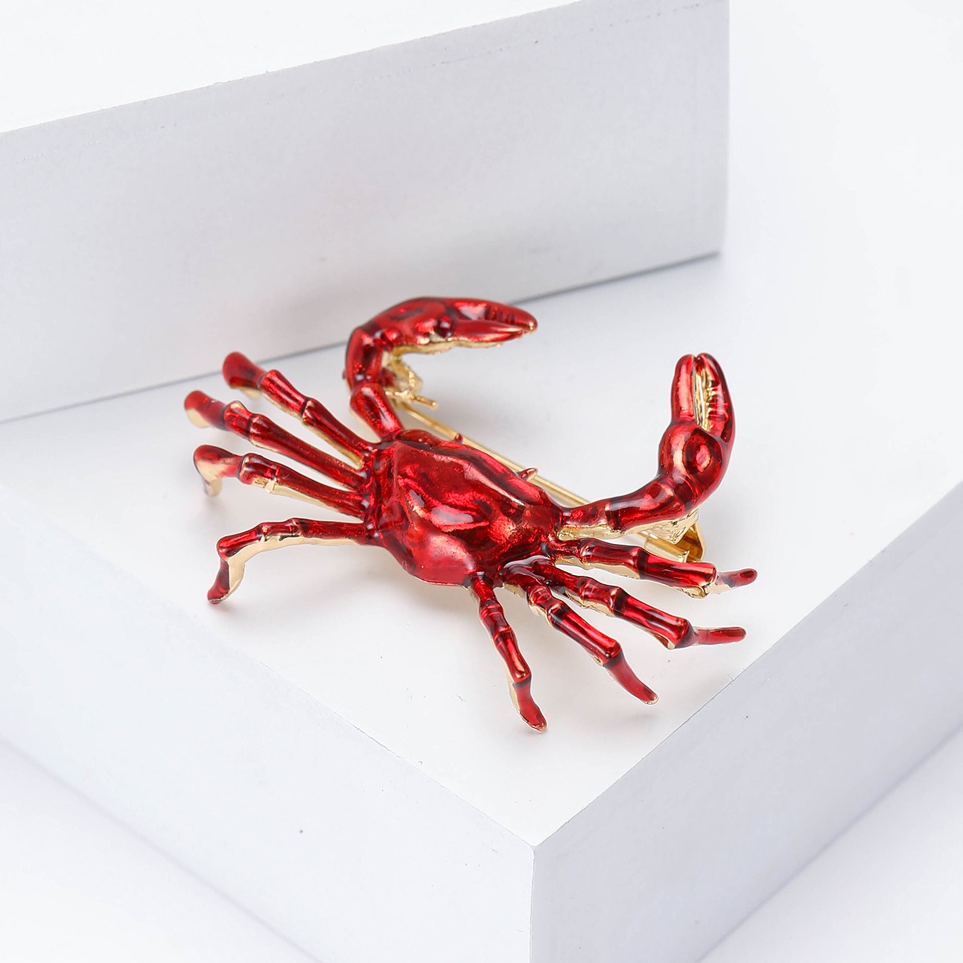 Red Crab Gold Plated Enamel Brooch For Women Bulk
