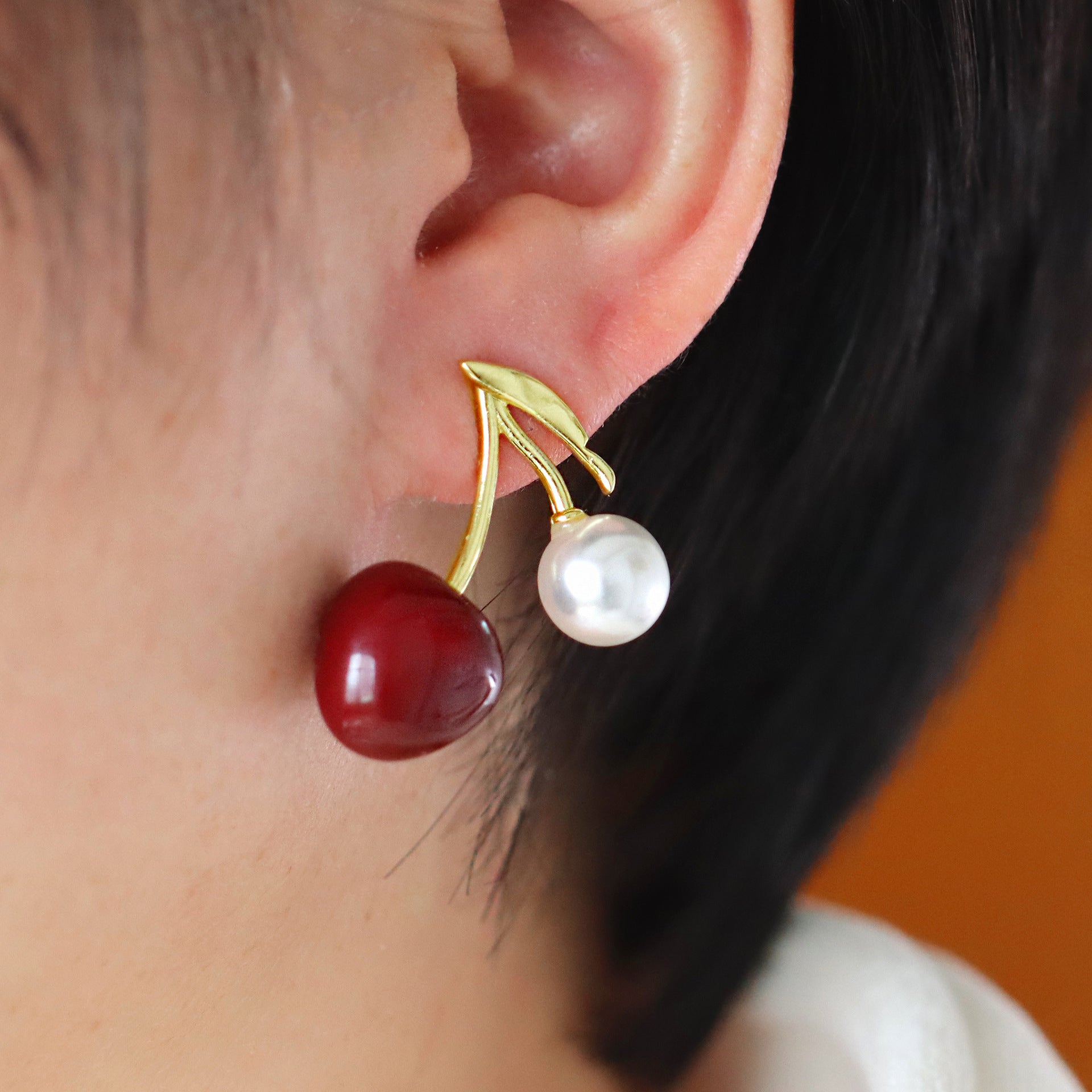 White Red Cherry Gold Pearl Copper Dangler Earrings For Women Bulk