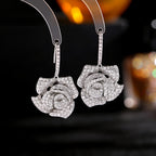 Flower CZ Crystal 18K Gold Pink Anti Tarnish Dangler Hoop Earring Bulk