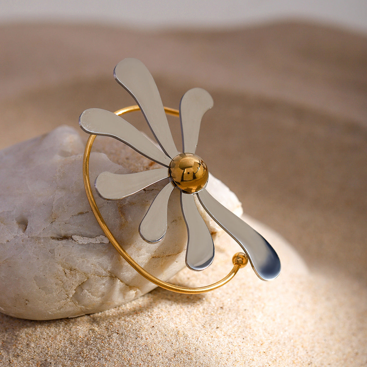 Daisy Flower Silver Gold Stainless Steel Anti Tarnish Single Left Side Ear Cuff Stud For Women